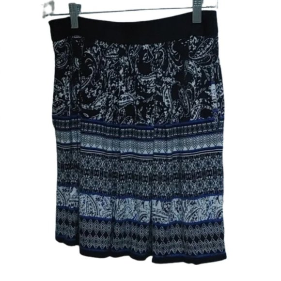 Max studio small S Black, White and blue geometric pattern skirt pockets - Picture 1 of 5